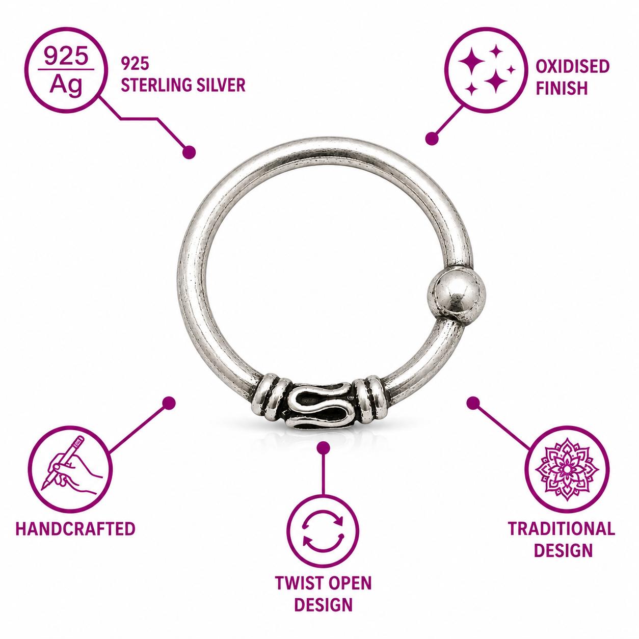 925 Sterling Silver Infinity Charm Open Nose Ring - Image 4